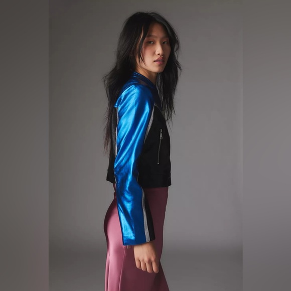 UO Snoh Faux Leather Metallic Moto Jacket XS BNWT - Picture 3 of 10